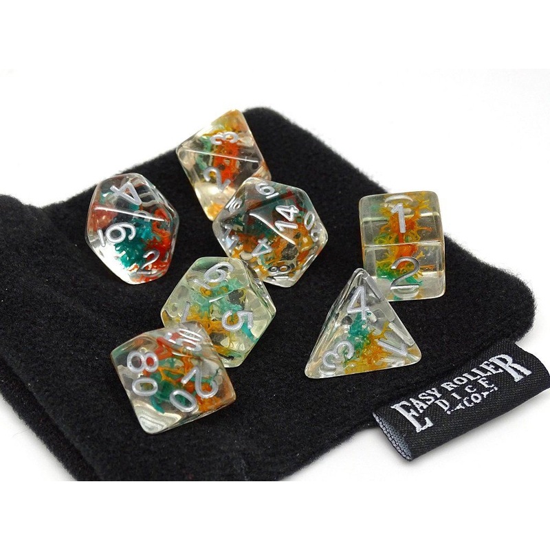 Translucent Neuron Teal and Orange Dice Collection - 7 Piece Set