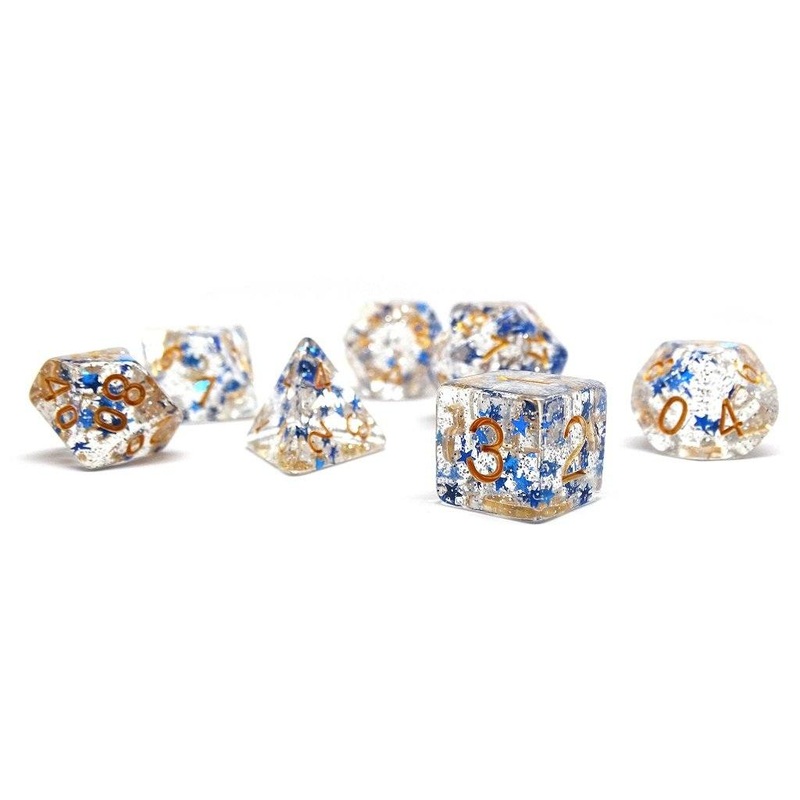 Translucent Starburst with Gold Numbering Dice Collection - 7 Piece Set
