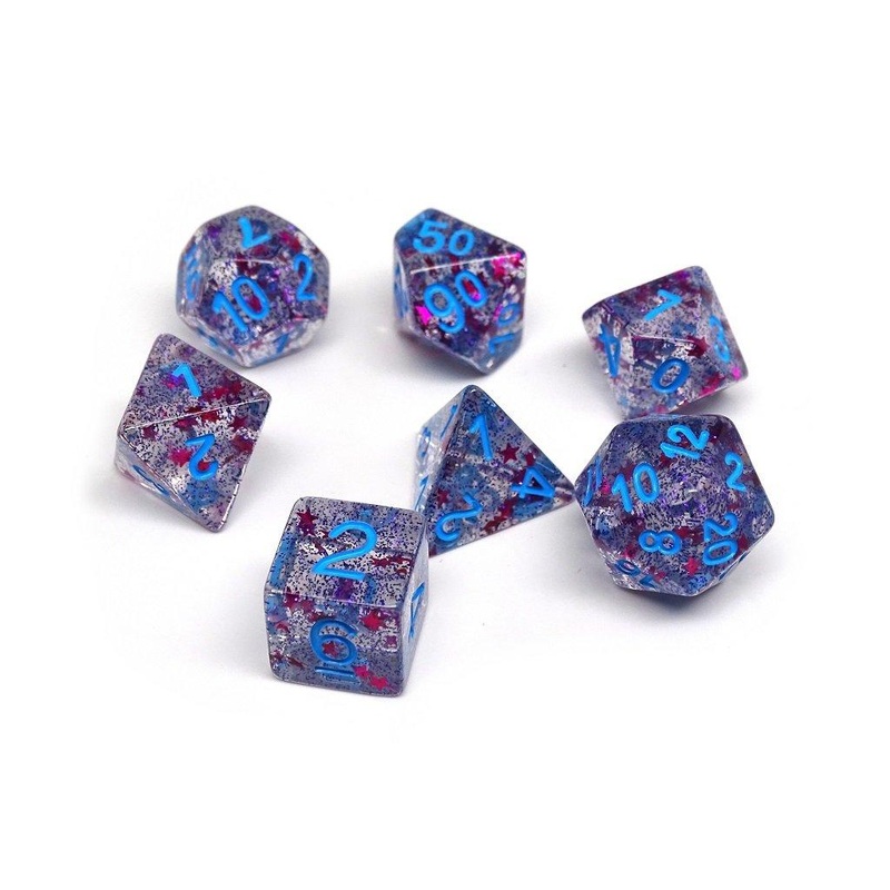 Translucent Starburst with Powder Blue Numbering Dice Collection - 7 Piece Set