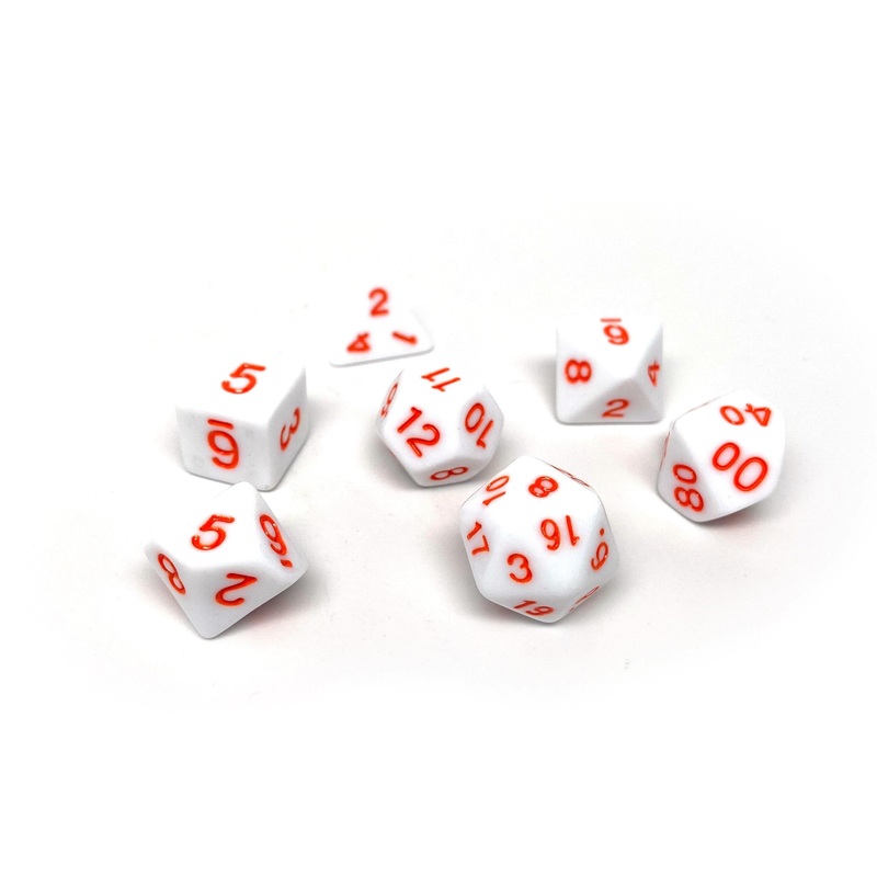 White Opaque with Orange Font - 7 Piece Set