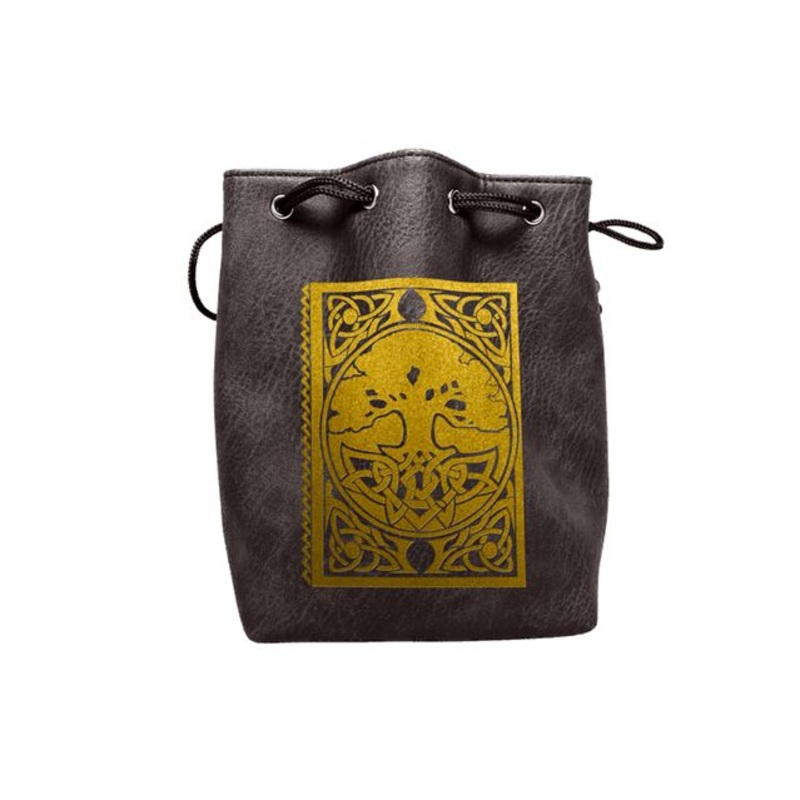 Black Leather Lite Spell Book Design Self-Standing Large Dice Bag