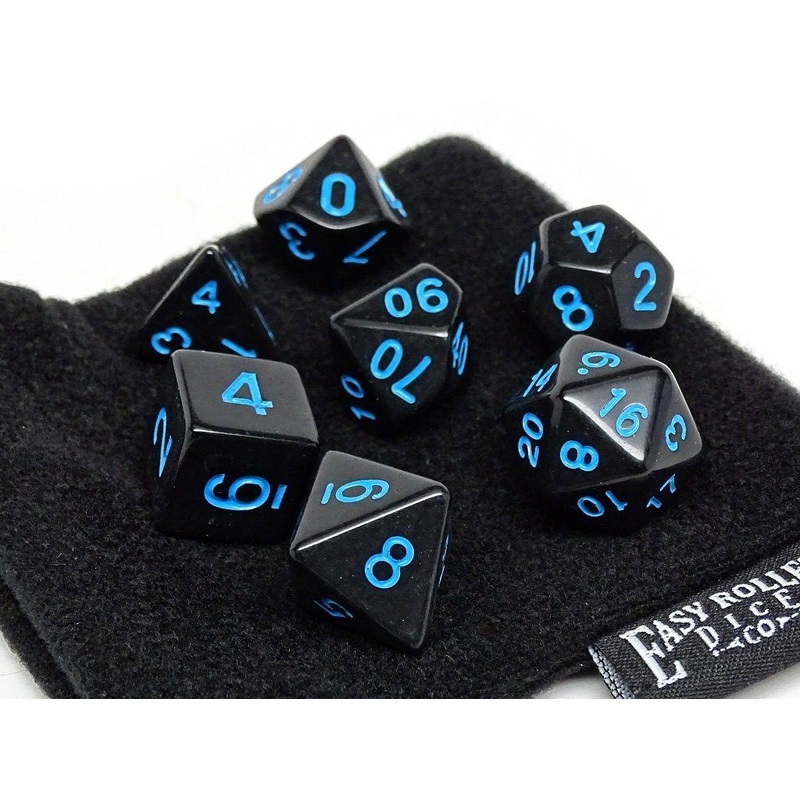 Black Opaque with Blue Numbering Dice Collection - 7 Piece Set