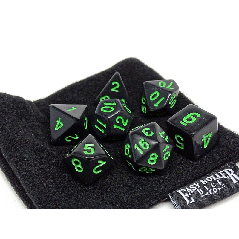 Black Opaque with Green Numbering Dice Collection - 7 Piece Set