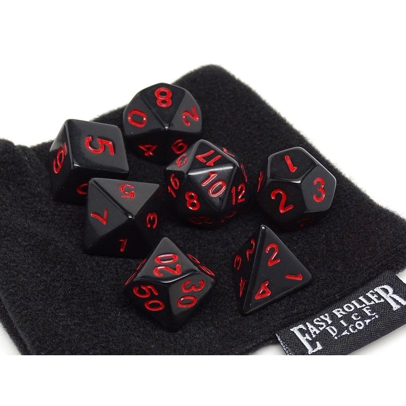 Black Opaque with Red Numbering Dice Collection - 7 Piece Set