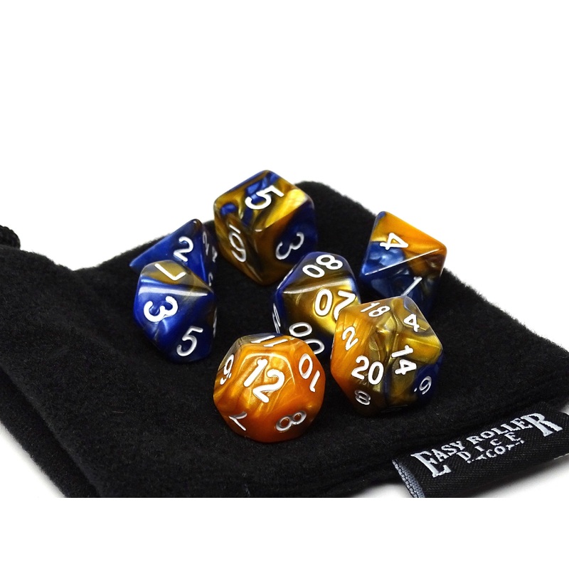 Blue and Amber Granite Dice Collection - 7 Piece Set