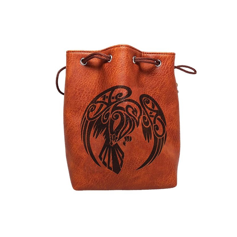 Brown Leather Lite Raven Design Self-Standing Large Dice Bag