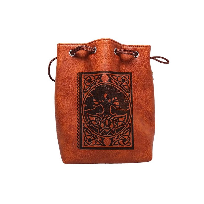 Brown Leather Lite Spell Book Design Self-Standing Large Dice Bag