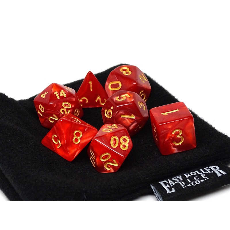 Crimson Marble Dice Collection - 7 Piece Set