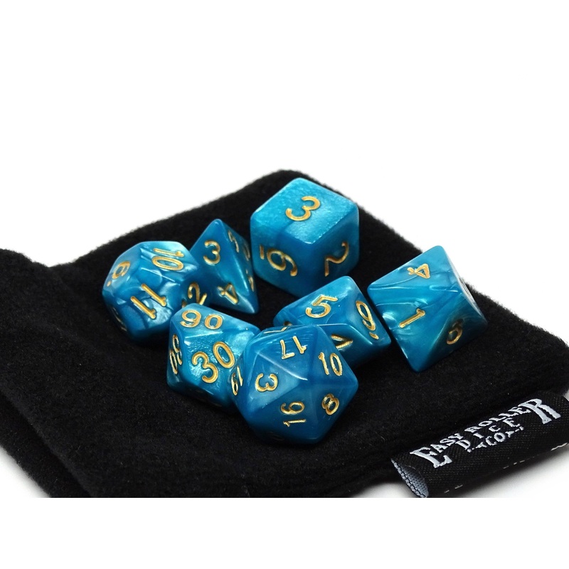 Cyan Marble Dice Collection - 7 Piece Set
