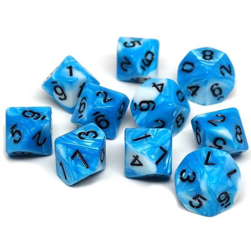 D10 Pack - Ten Count Pack of Cyan and White Swirl 10 Sided Dice