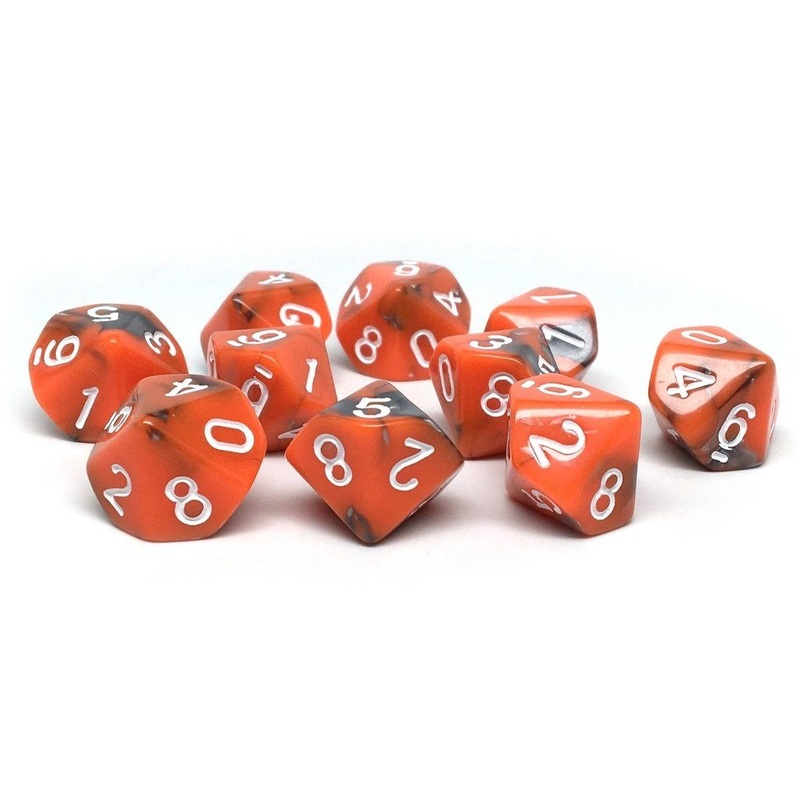 D10 Pack - Ten Count Pack of Orange and Grey Granite 10 Sided Dice