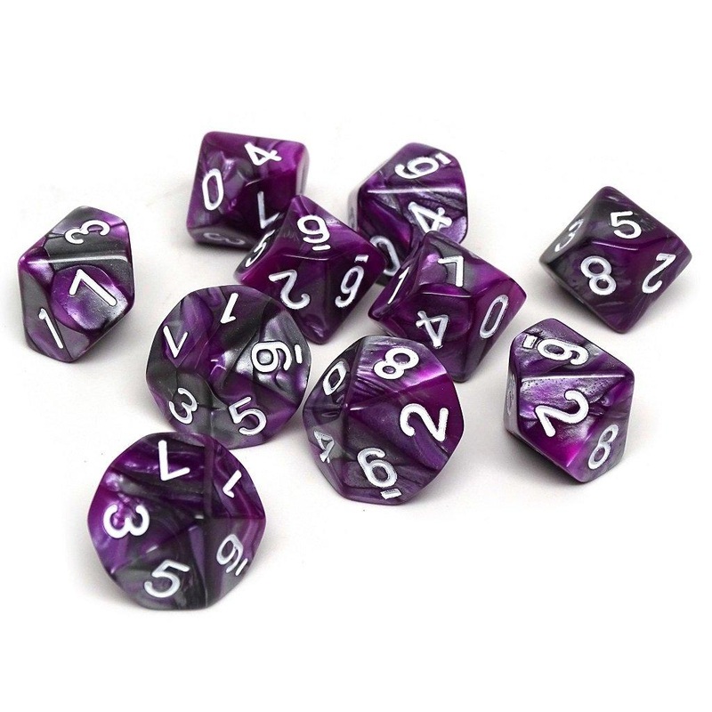 D10 Pack - Ten Count Pack of Purple and Grey Granite 10 Sided Dice