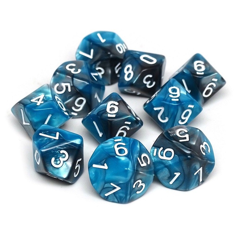 D10 Pack - Ten Count Pack of Teal and Grey Granite 10 Sided Dice