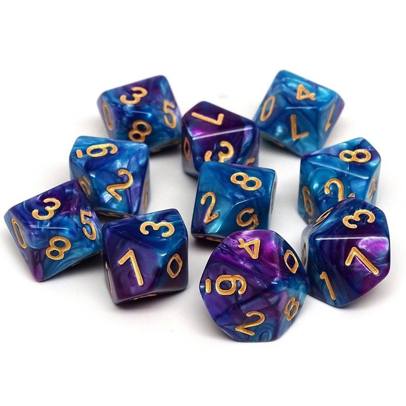 D10 Pack - Ten Count Pack of Turquoise and Magenta Swirl 10 Sided Dice