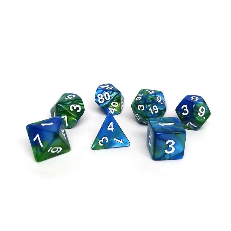 Green and Blue Marble - 7 Piece Dice Collection