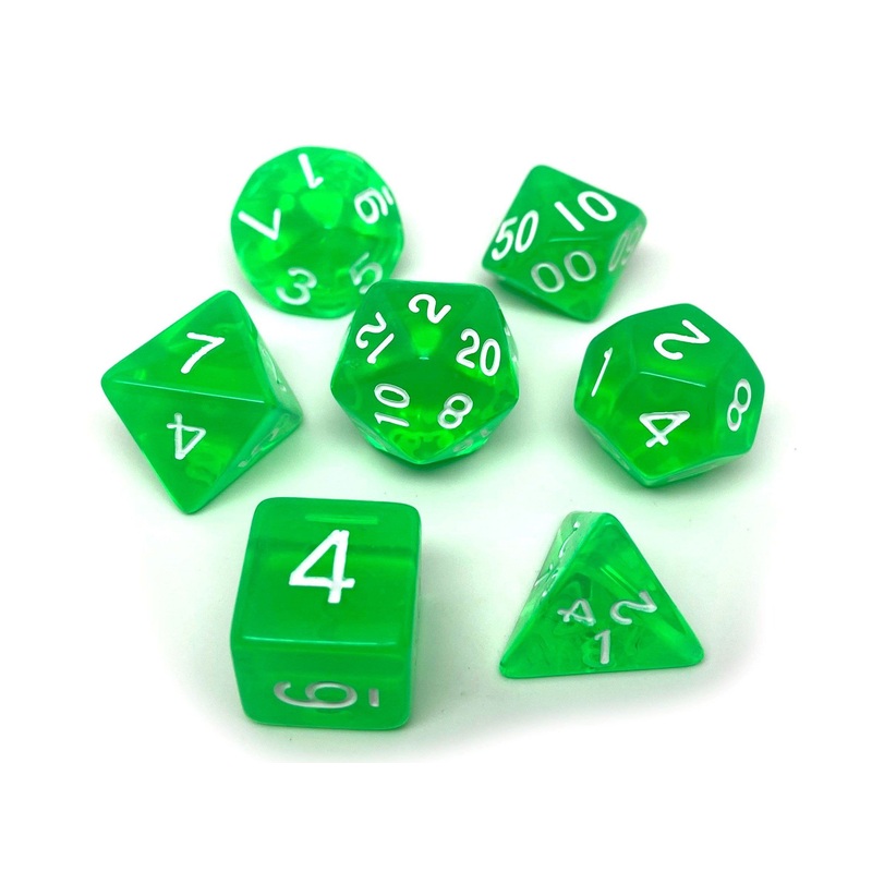 Green Translucent Dice - 7 Piece Set