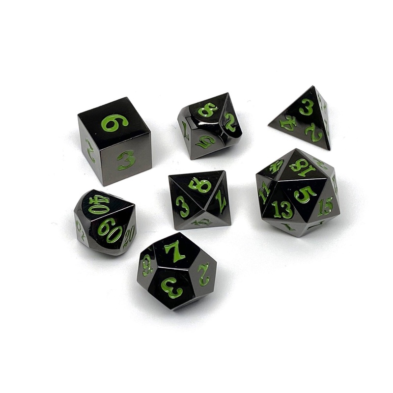Gun Metal 7 Piece Dice Set - Signature Font - Serpent Blood