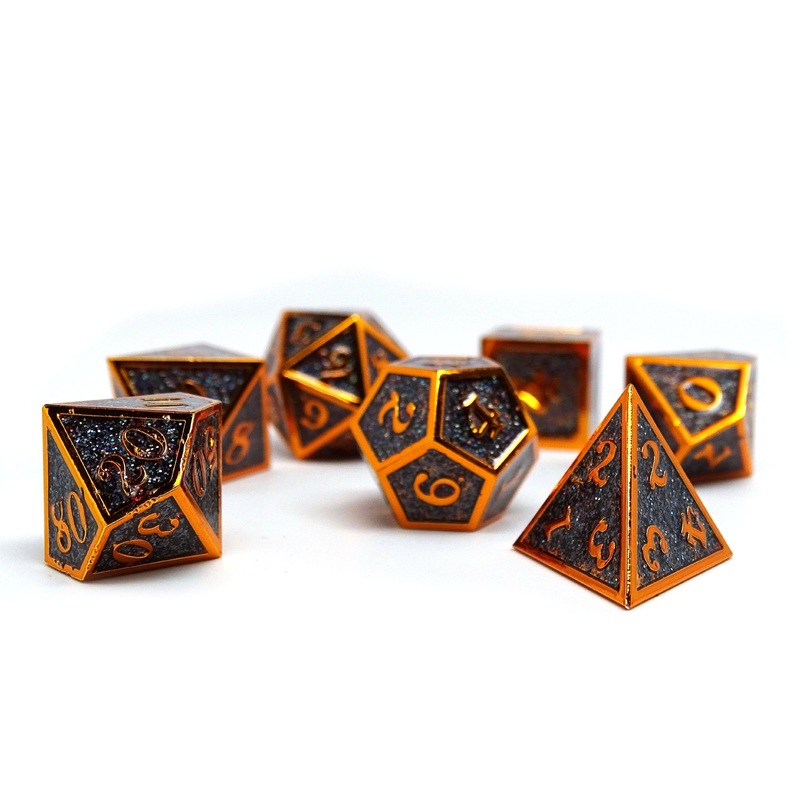 Heroic Dice of Metallic Luster - Black with Orange Font