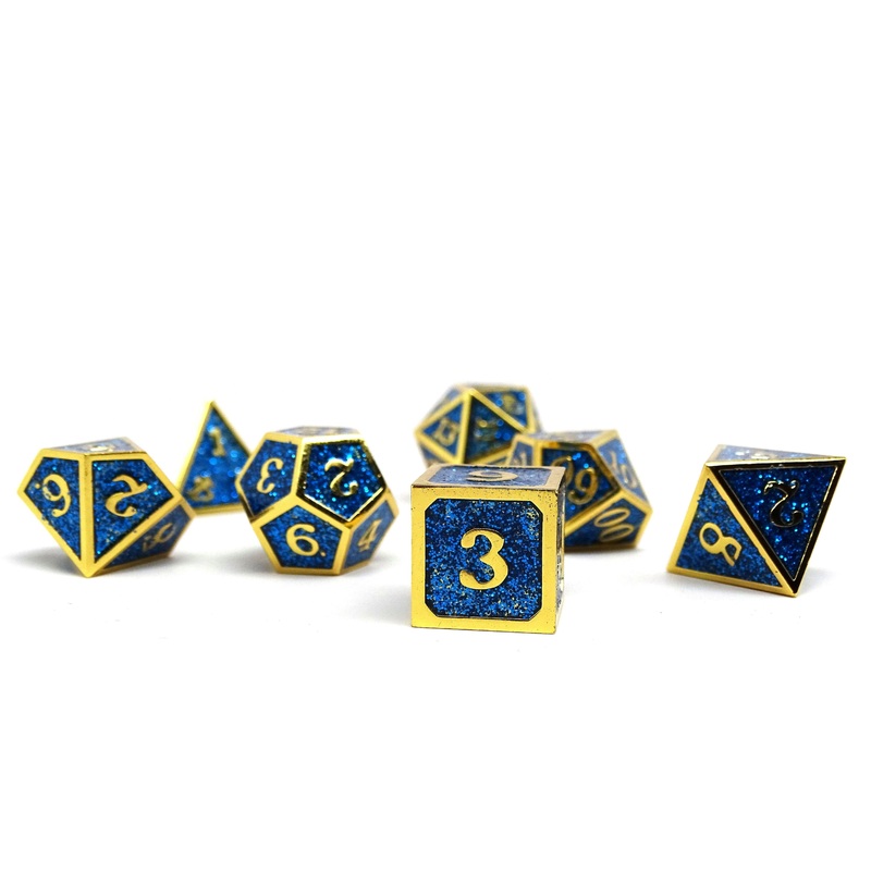 Heroic Dice of Metallic Luster - Blue with Gold Font