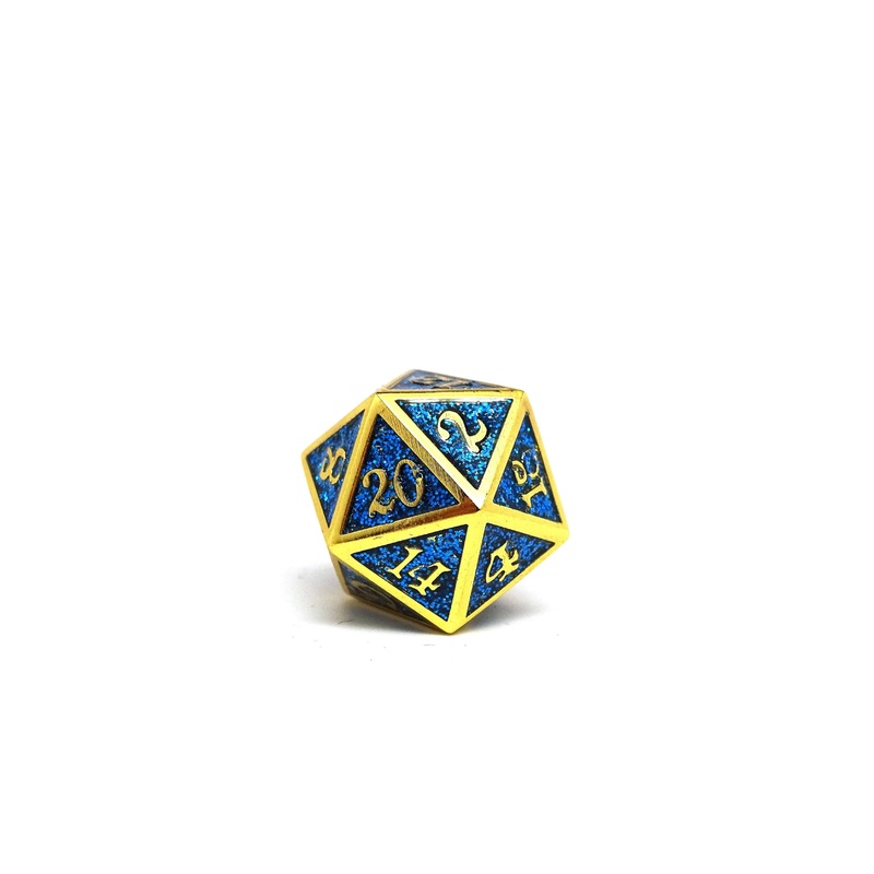 Heroic Dice of Metallic Luster - Single D20 Dice - Blue with Gold Font