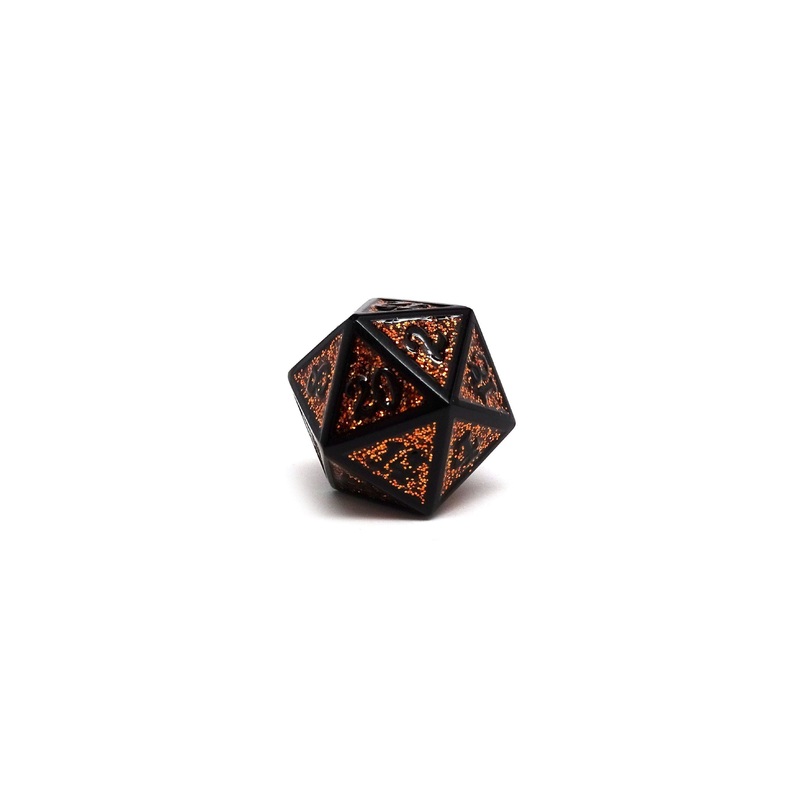 Heroic Dice of Metallic Luster - Single D20 Dice - Orange with Black Font