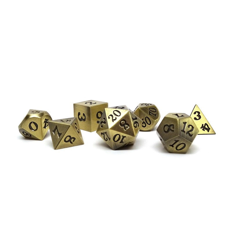 Legendary Bronze 7 Piece Metal Dice Set - Black Signature Font