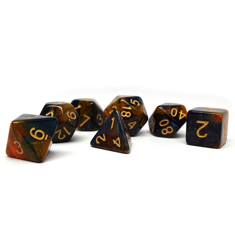 Orange and Blue Marble Dice Collection - 7 Piece Set