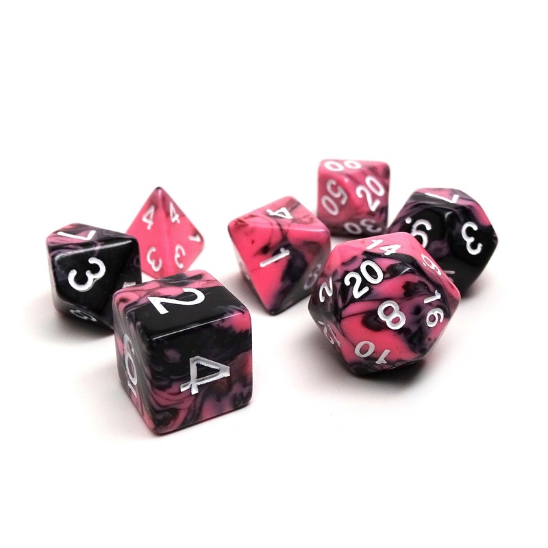 Pink and Black Marble Dice Collection - 7 Piece Set