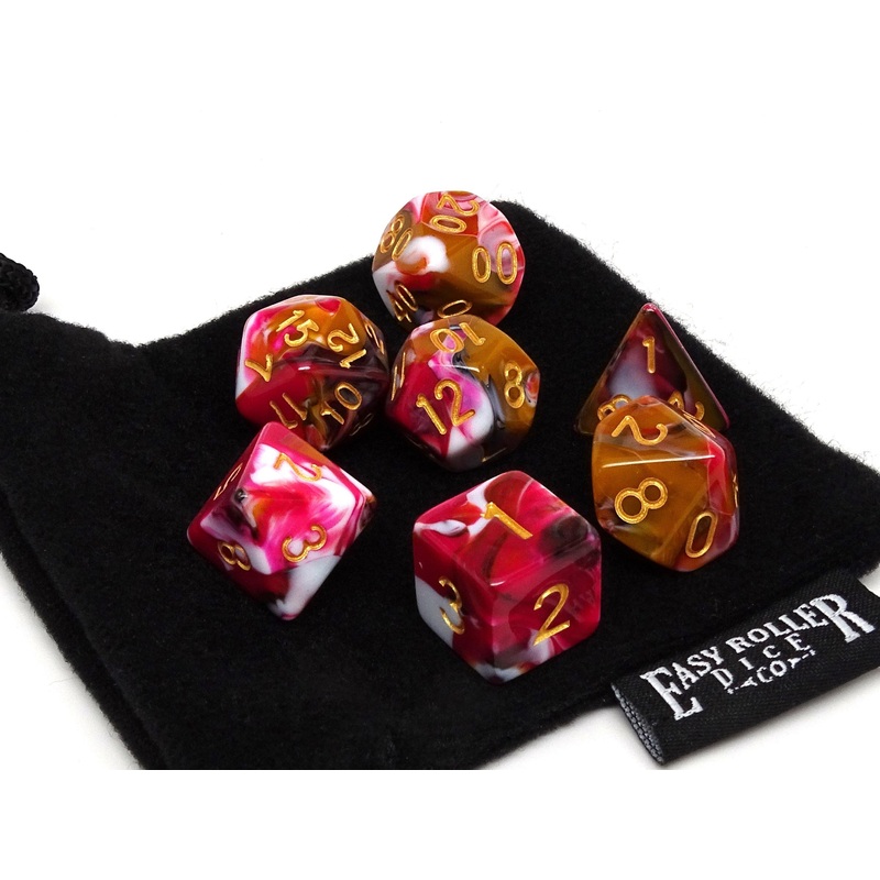 Pink, Brown, and White Marble Dice Collection - 7 Piece Set