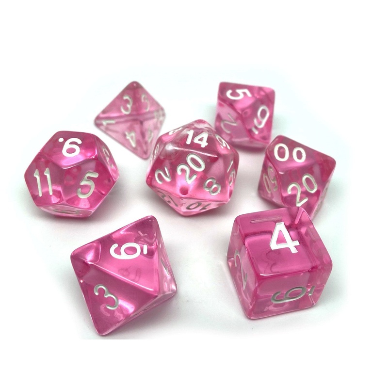 Pink Translucent Dice - 7 Piece Set