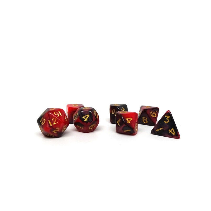 10mm Black and Red Swirl Mini Dice Set