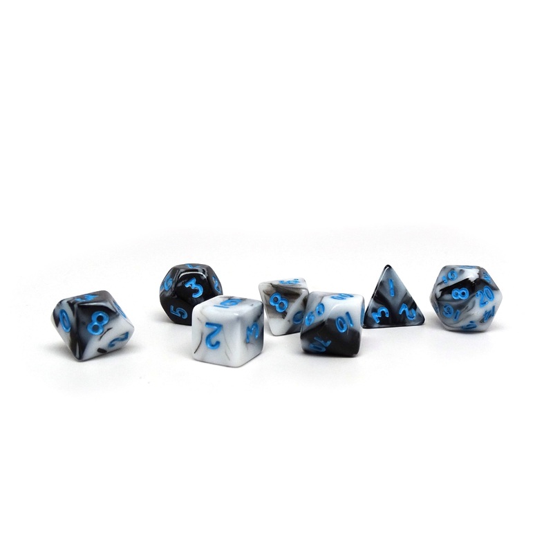 10mm Marbled with Blue Numbering Mini Dice Set