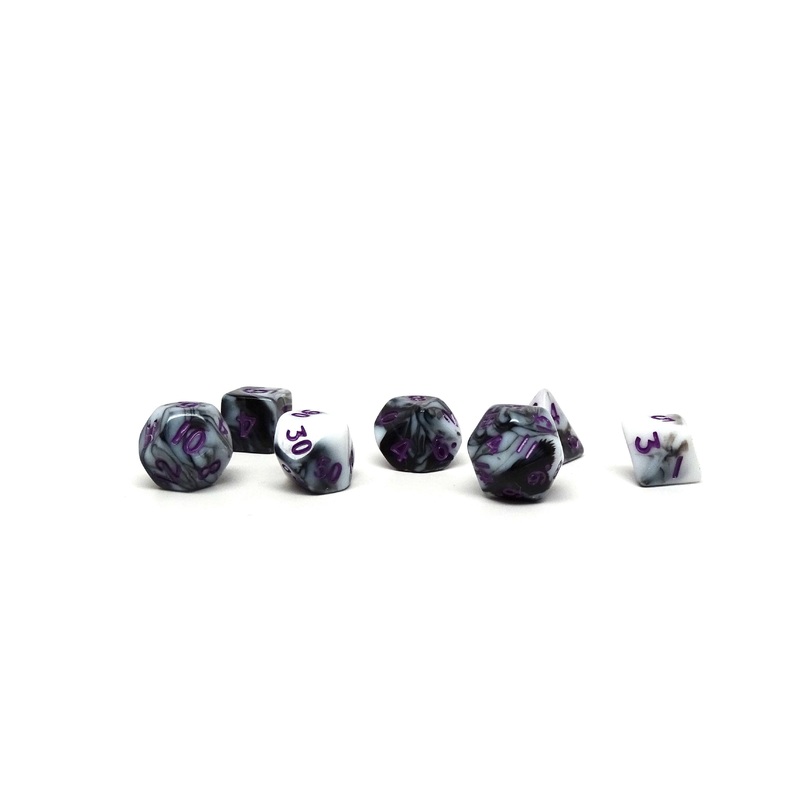 10mm Marbled with Purple Numbering Mini Dice Set