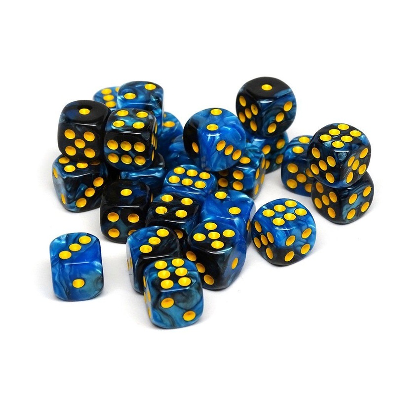 12mm D6 Dice - Blue and Black Swirl - 25 Count Bag
