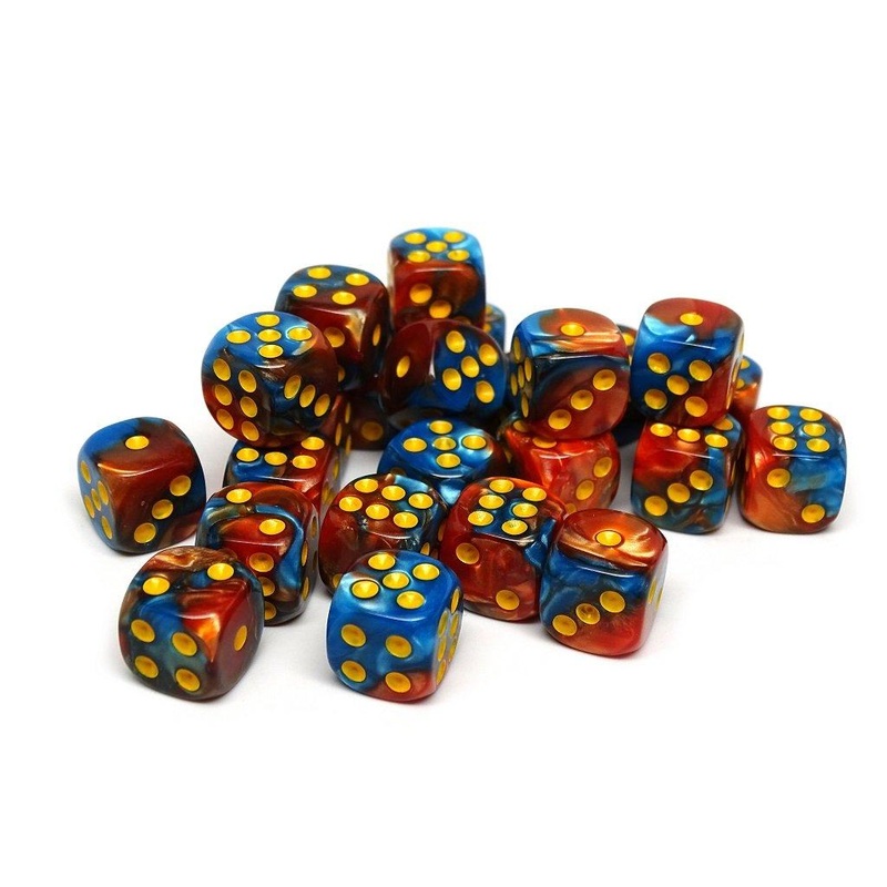 12mm D6 Dice - Cobalt and Copper Swirl - 25 Count Bag