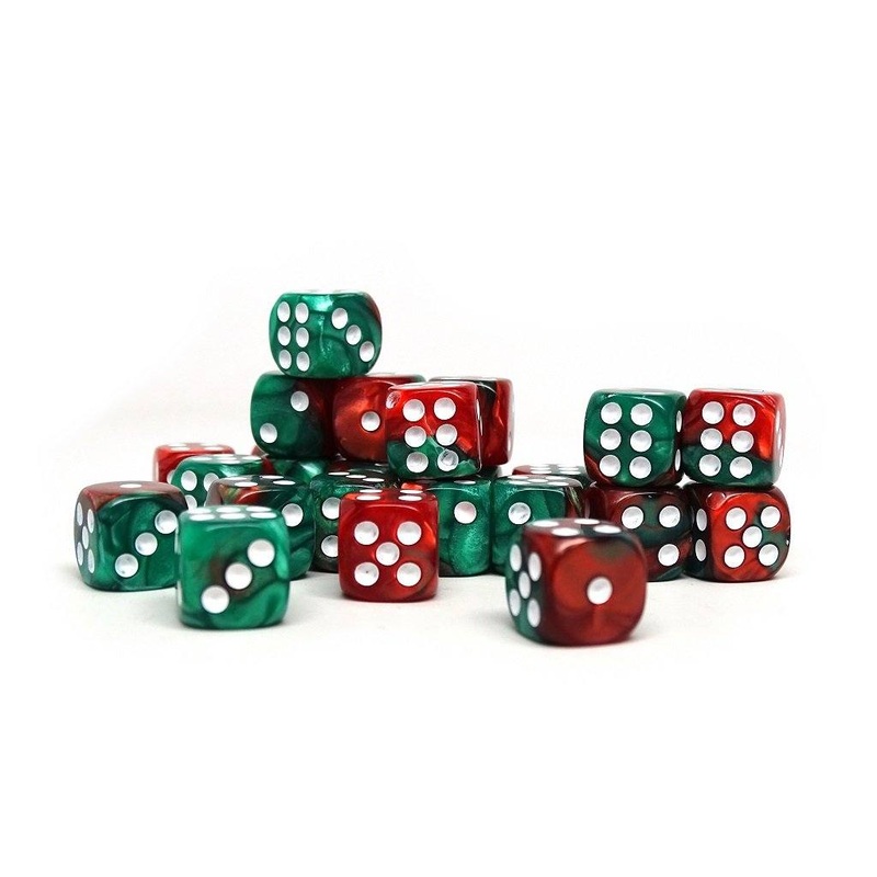 12mm D6 Dice - Green and Red Swirl - 25 Count Bag