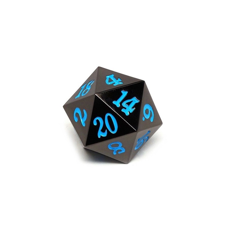 35mm Over Sized Gunmetal Powder Blue D20 Dice - Single Die