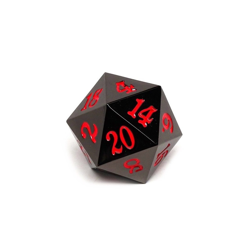 35mm Over Sized Gunmetal Red D20 Dice - Single Die