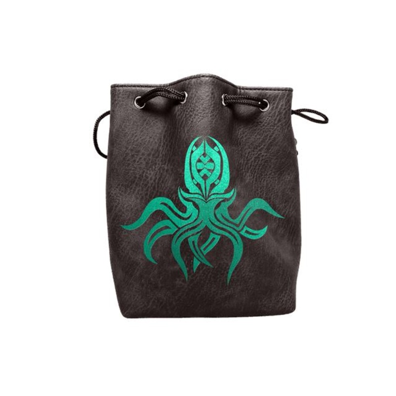 Black Leather Lite Cthulhu Design Self-Standing Large Dice Bag