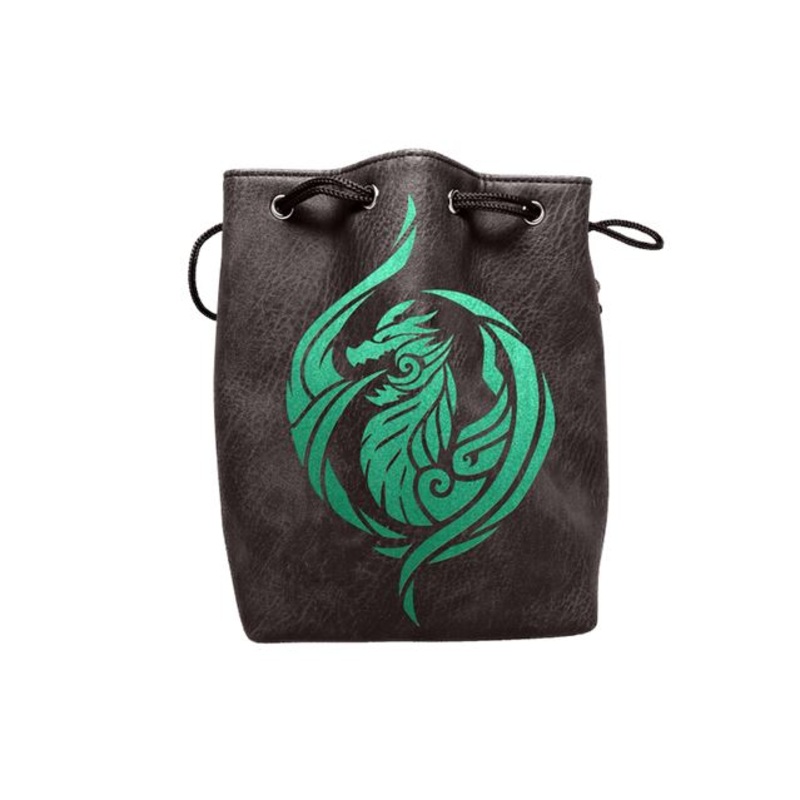 Black Leather Lite Dragon's Breath Design Self-Standing Large Dice Bag