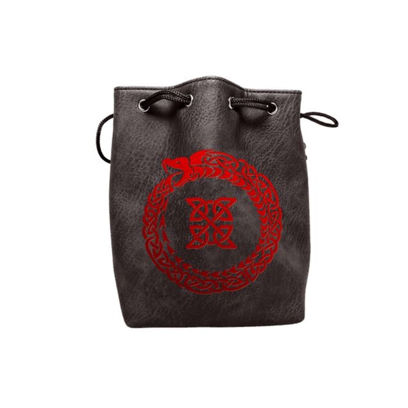 Black Leather Lite Ouroboros Design Self-Standing Large Dice Bag