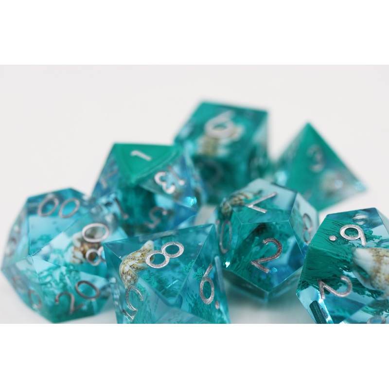 Sharp Edge Resin RPG Dice Set - Teal Coral & Sea Snail