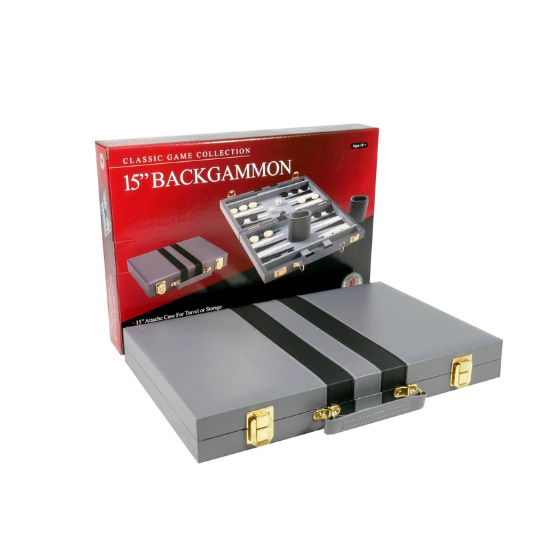 Backgammon- 15" Grey Vinyl Backgammon Set